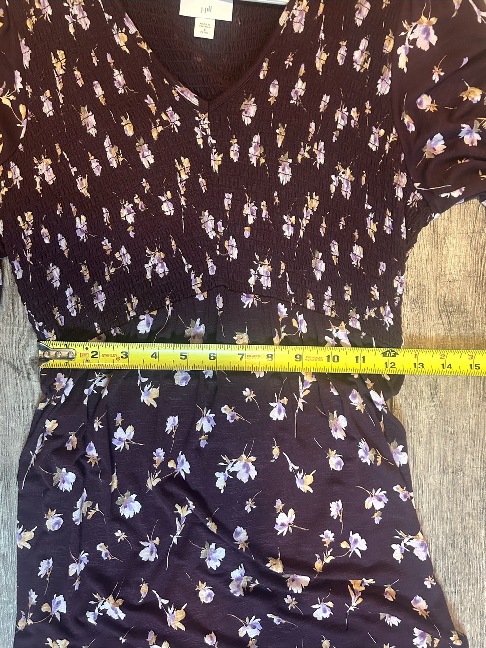 J Jill Women's Floral Smocked Midi Dress in Deep Plum, small petite - Picture 6 of 7